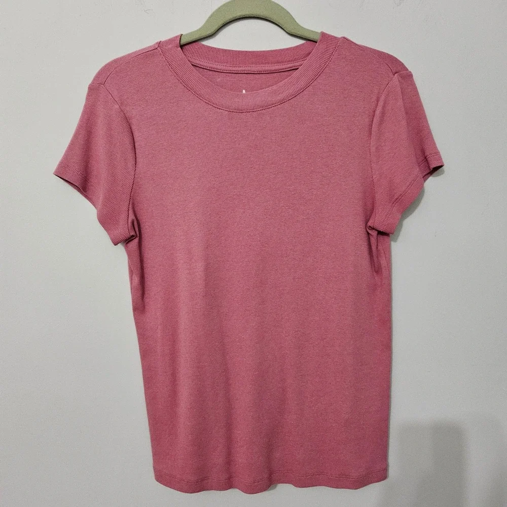 A New Day Womens Ribbed Short Sleeve T-Shirt 2 Pack Mauve Taupe Large Casual - Picture 2 of 10